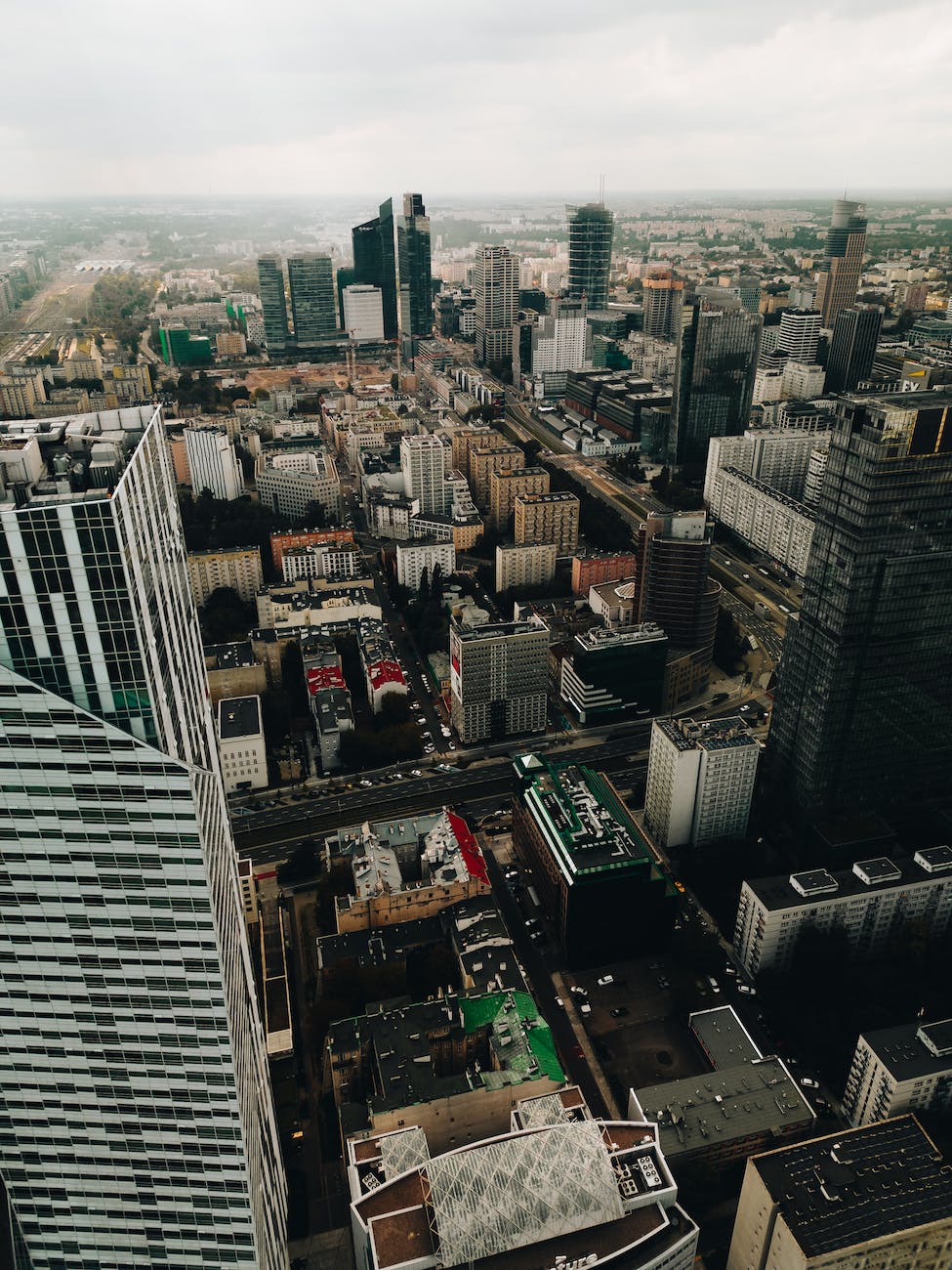 aerial view warsaw downtown poland