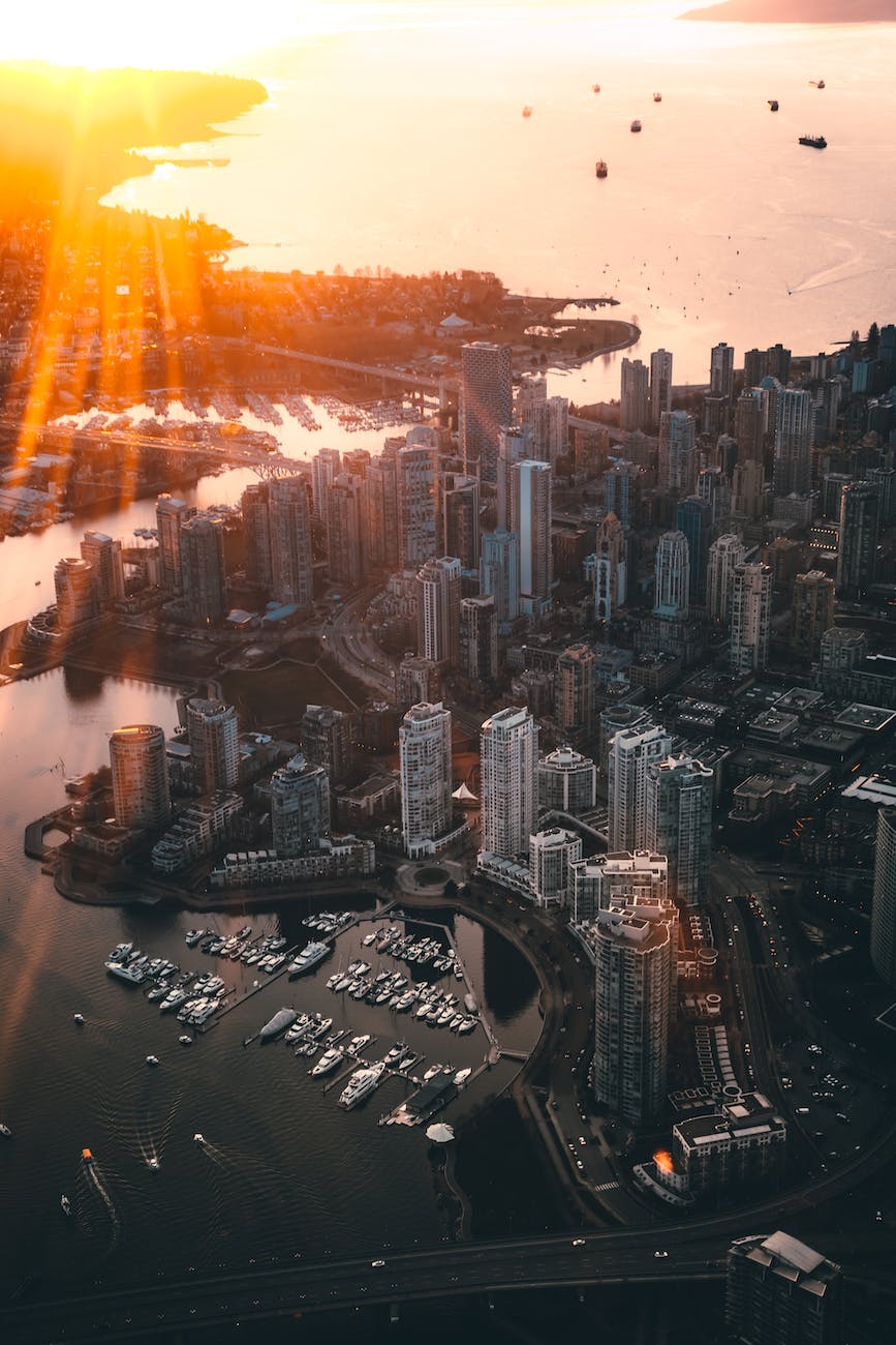 bird s eye view of city during sunset