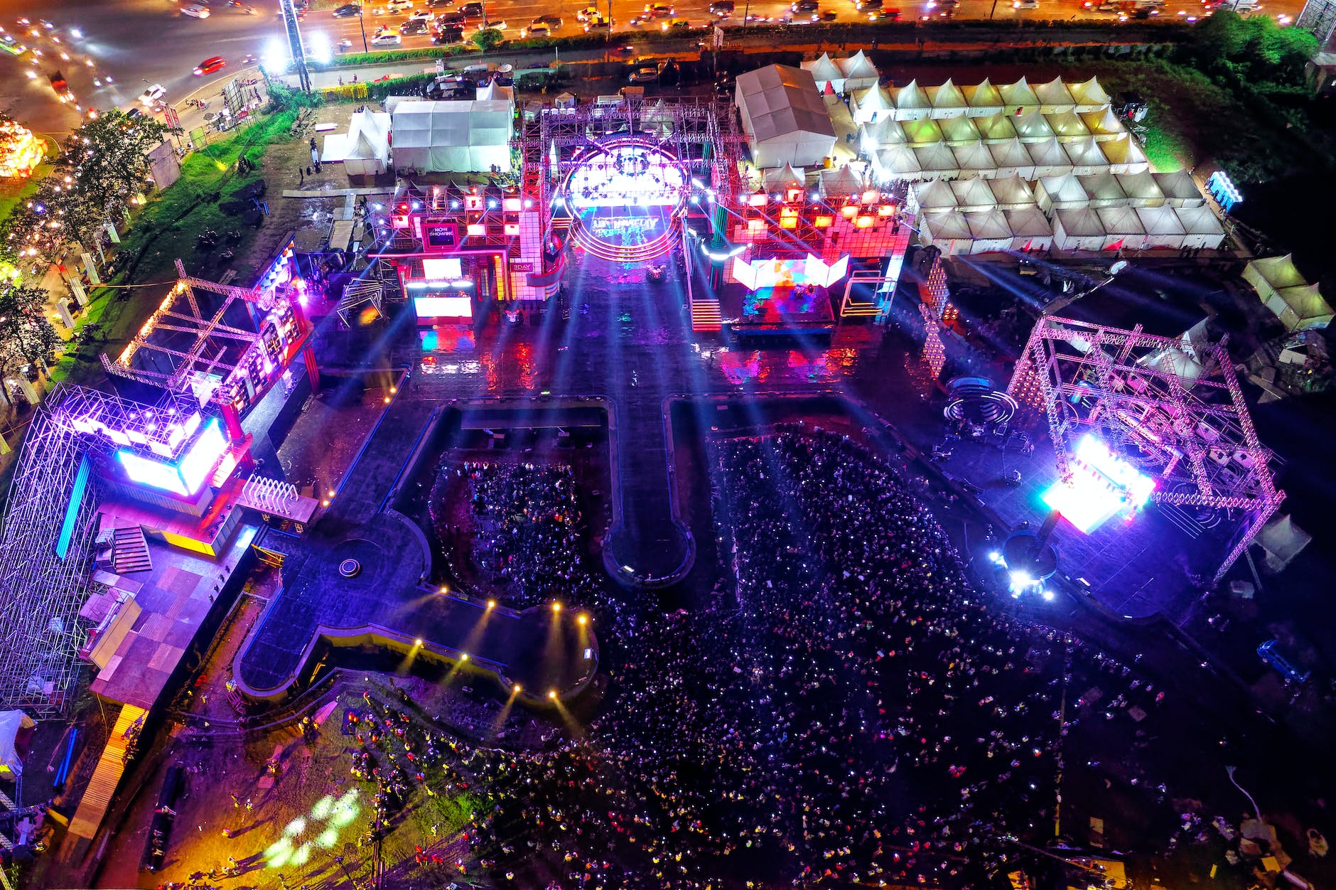 aerial view of concert on grounds